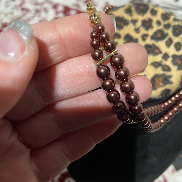 Faux Brown Pearl Choker With Gold Tone Hardware - Picture 2 of 5